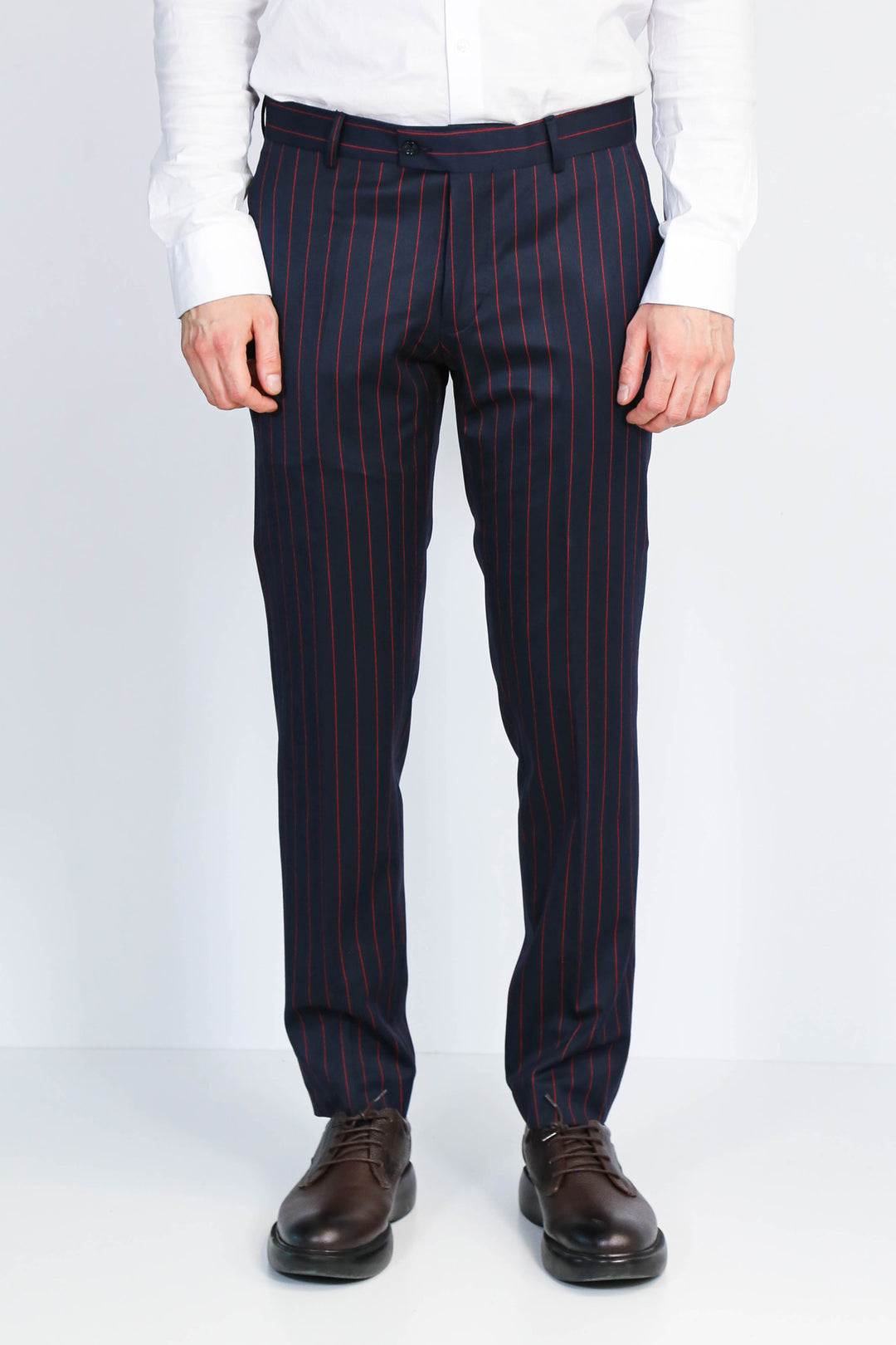 Lacivert Kırmızı Çizgili Slim Fit Kumaş Pantolon - Wessi