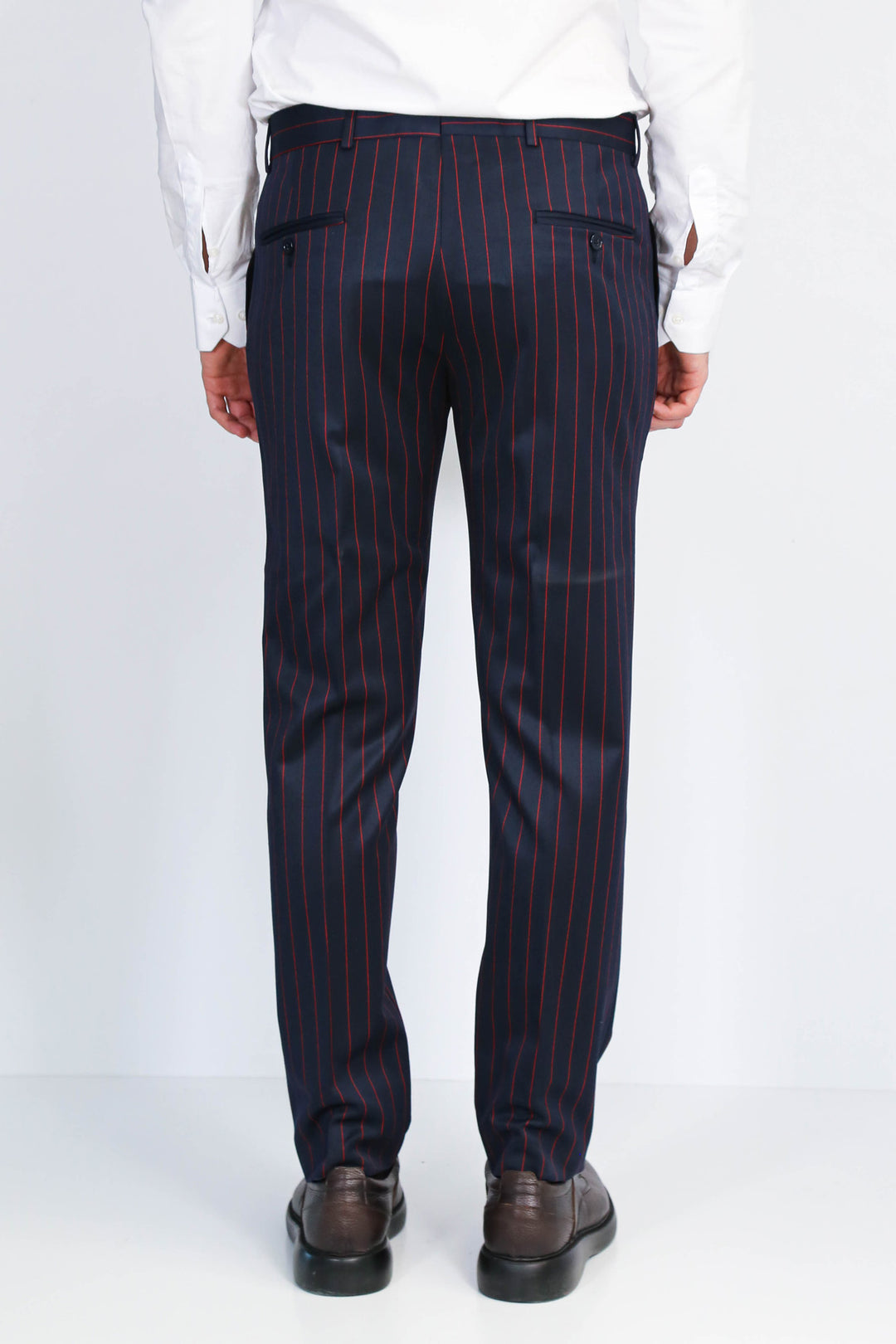 Lacivert Kırmızı Çizgili Slim Fit Kumaş Pantolon - Wessi