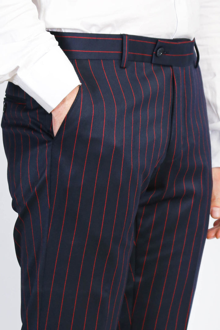 Lacivert Kırmızı Çizgili Slim Fit Kumaş Pantolon - Wessi