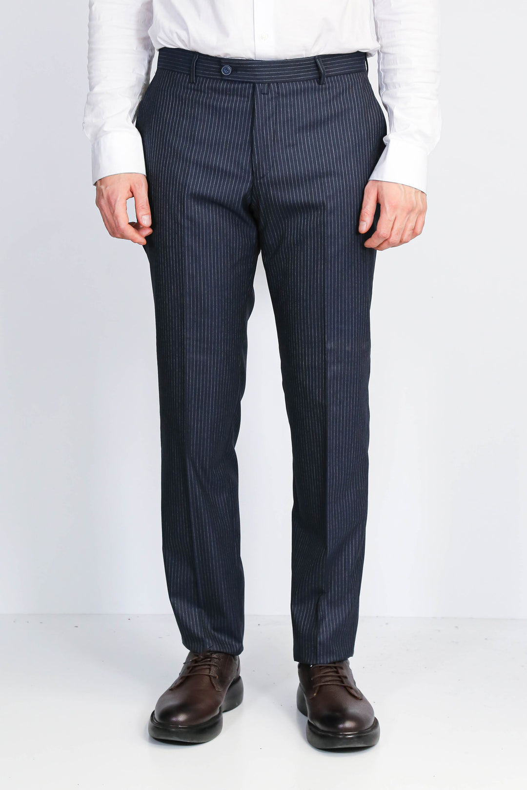 Lacivert Çizgili Modern Kesim Kumaş Pantolon-Wessi
