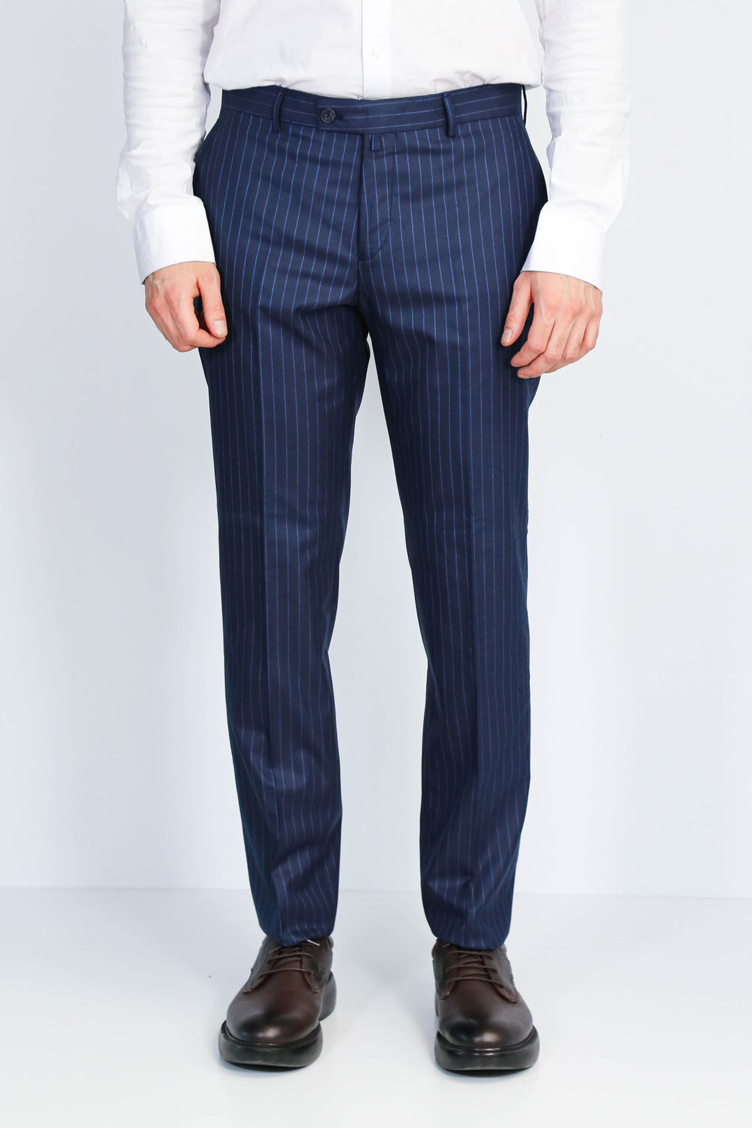 Lacivert İnce Çizgili Slim Fit Kumaş Pantolon - Wessi