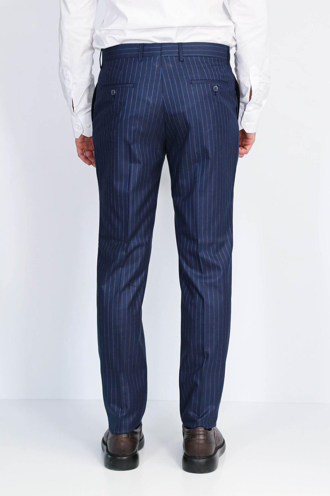 Lacivert İnce Çizgili Slim Fit Kumaş Pantolon - Wessi