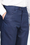 Lacivert İnce Çizgili Slim Fit Kumaş Pantolon - Wessi