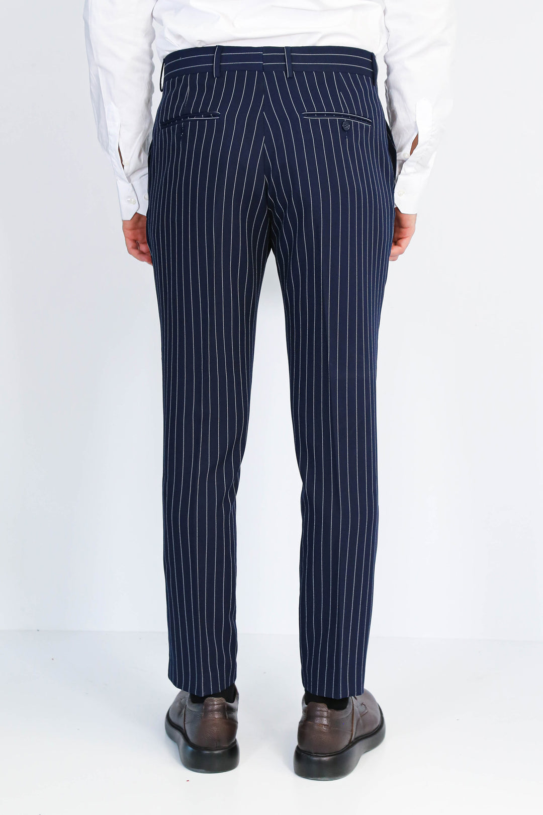 Lacivert Beyaz Çizgili Slim Fit Kumaş Pantolon - Wessi