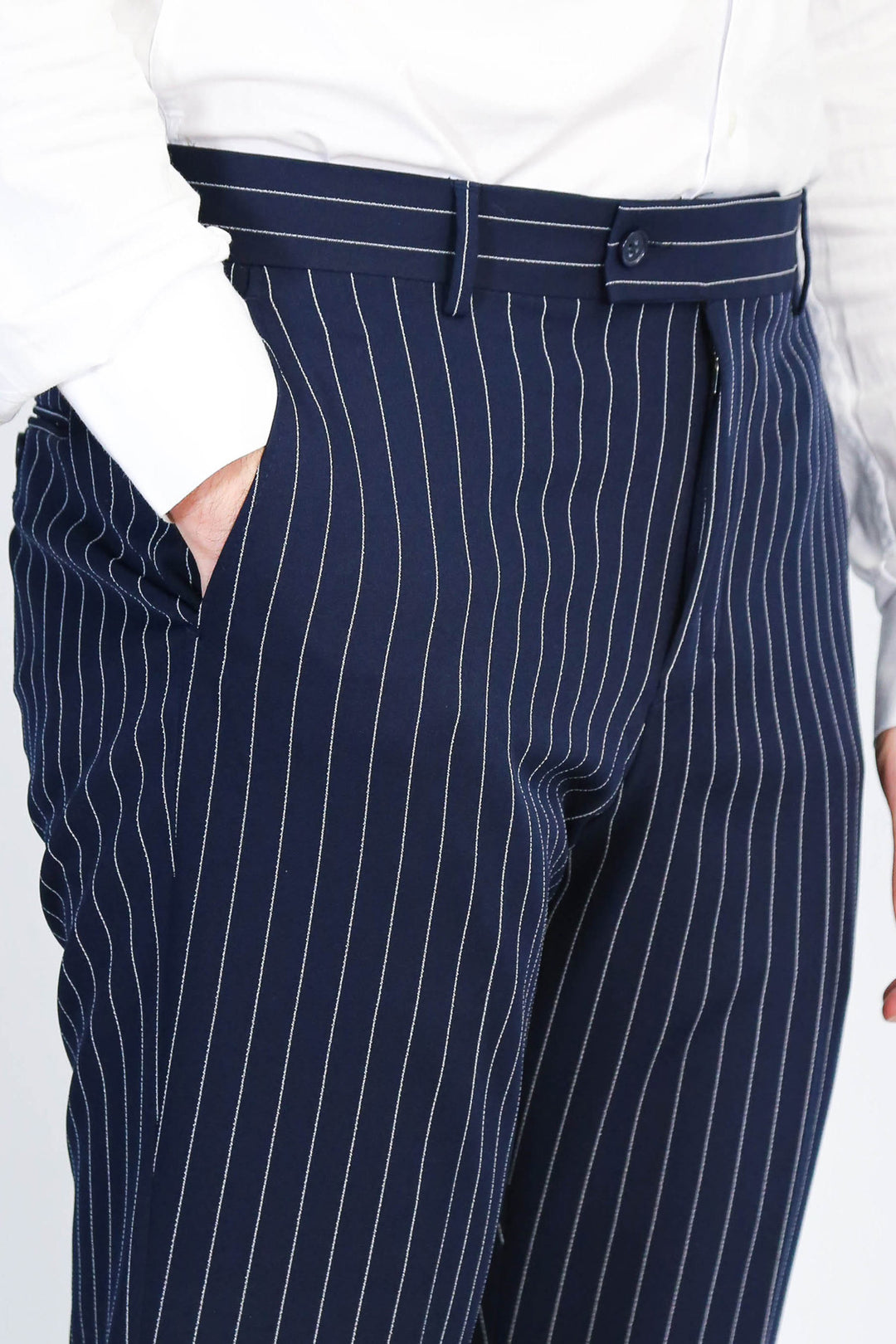 Lacivert Beyaz Çizgili Slim Fit Kumaş Pantolon - Wessi