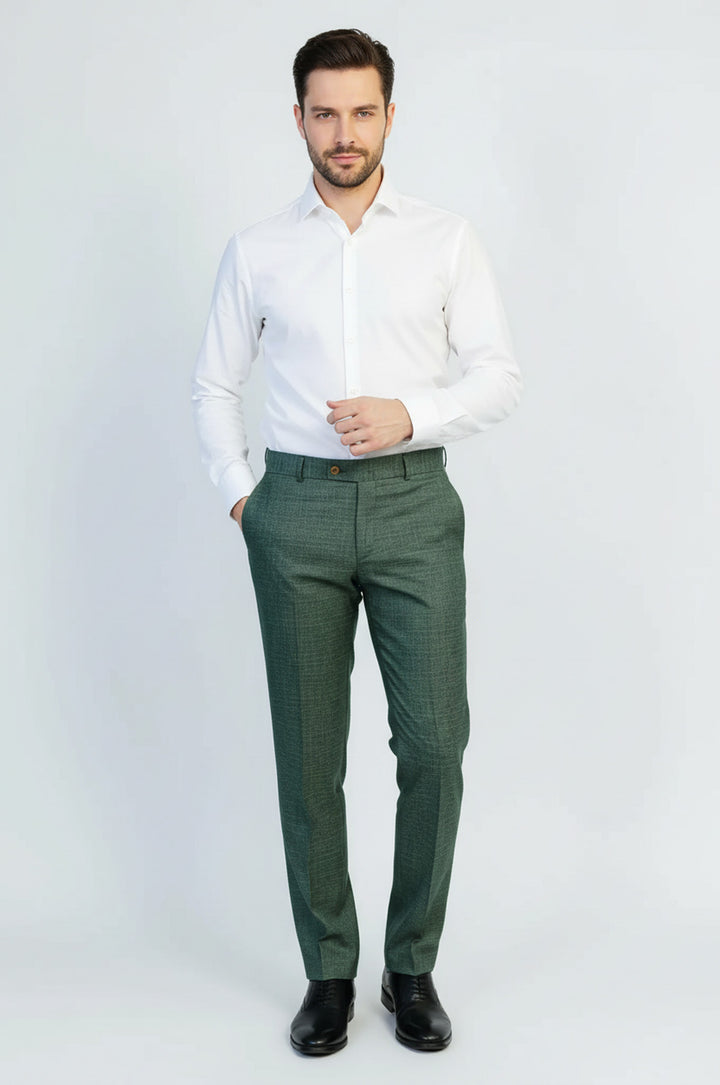 Yeşil Desenli Klasik Kesim Kumaş Pantolon - Wessi