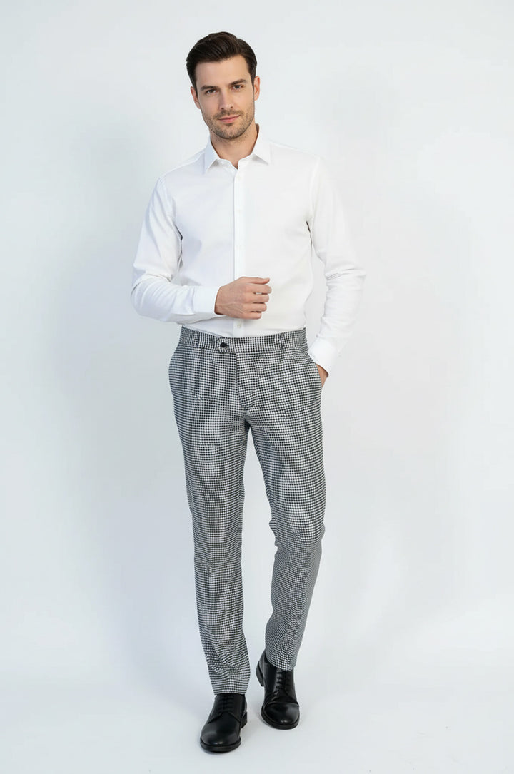 Mikro Kare Desenli Slim Fit Kumaş Pantolon - Wessi