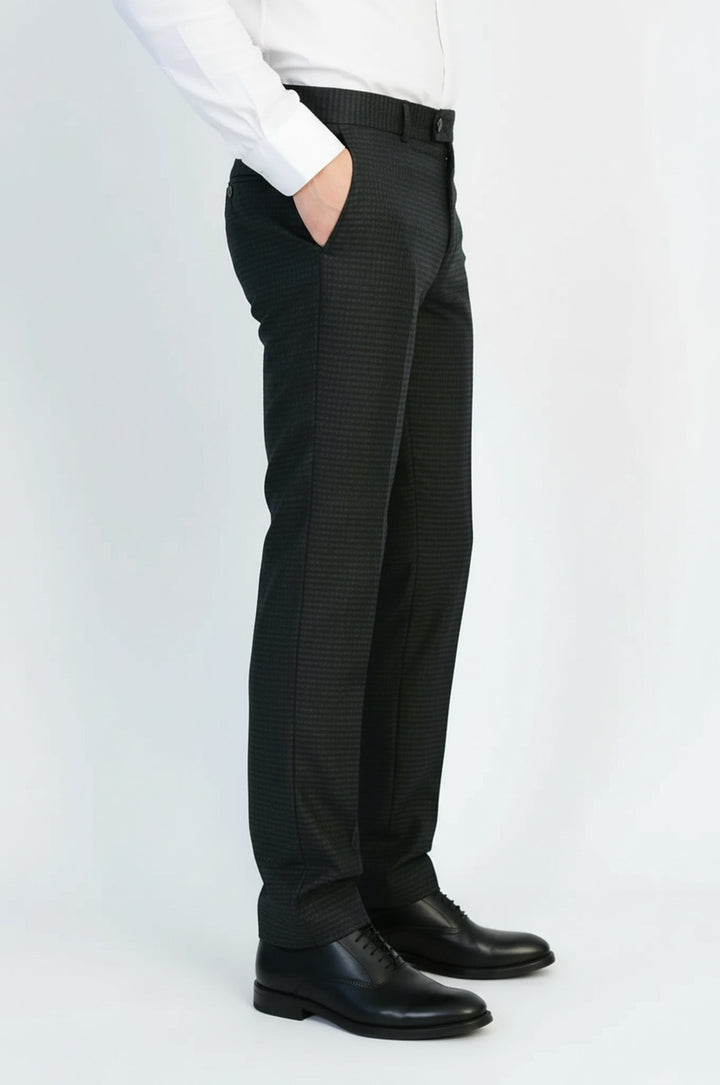 Koyu Antrasit Mikro Desenli Slim Fit Kumaş Pantolon - Wessi