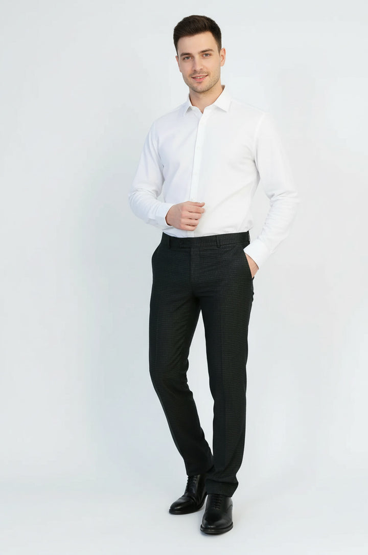 Koyu Antrasit Mikro Desenli Slim Fit Kumaş Pantolon - Wessi
