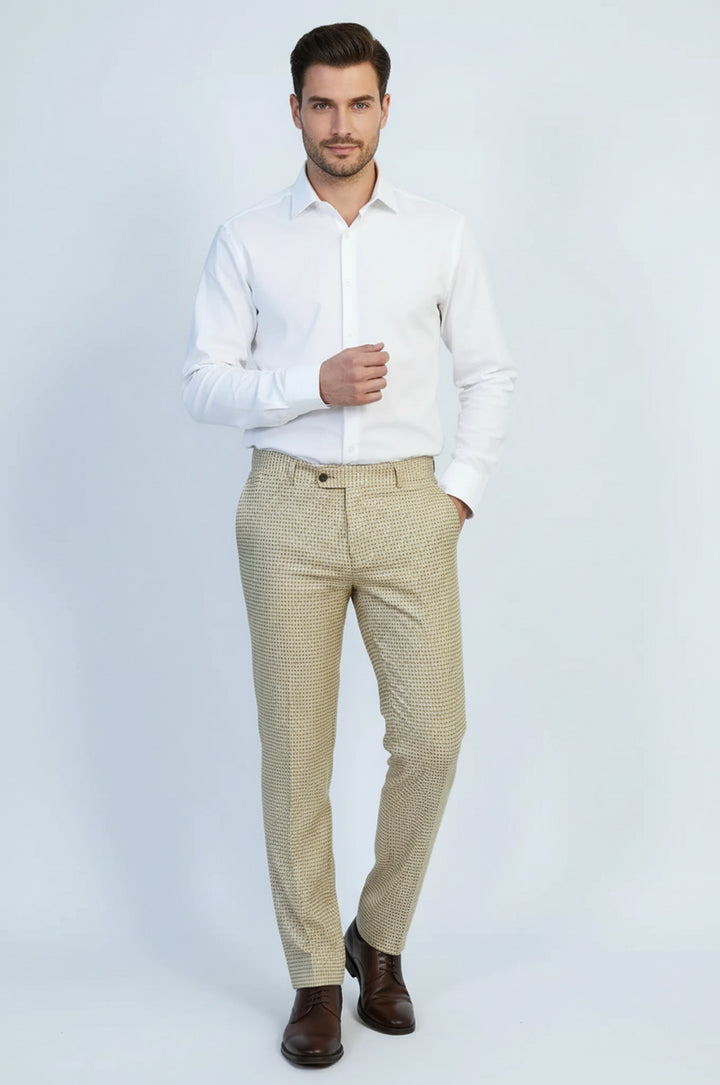Bej Mikro Desenli Slim Fit Kumaş Pantolon - Wessi