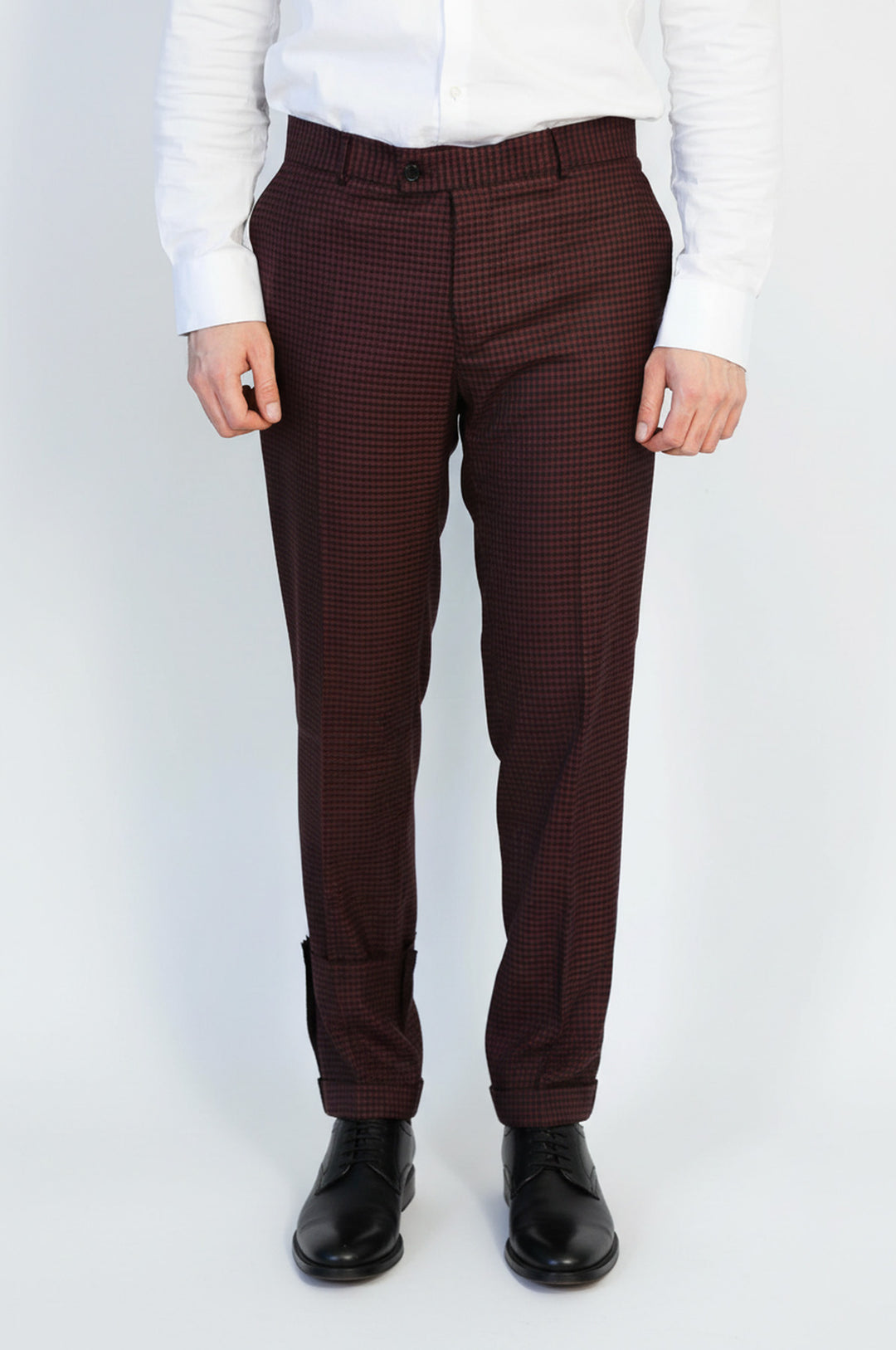 Koyu Bordo Mikro Desenli Slim Fit Kumaş Pantolon - Wessi