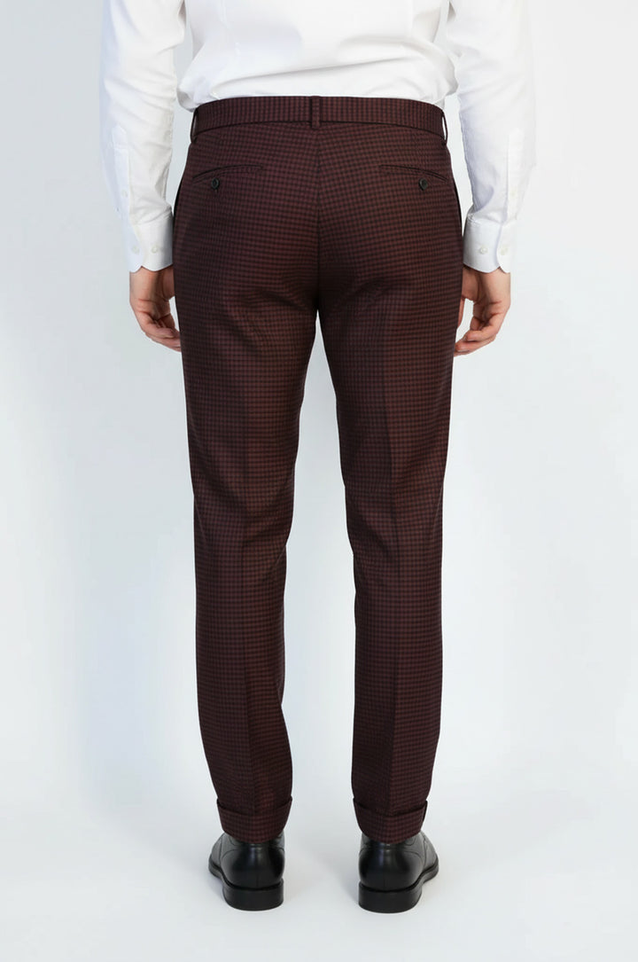 Koyu Bordo Mikro Desenli Slim Fit Kumaş Pantolon - Wessi