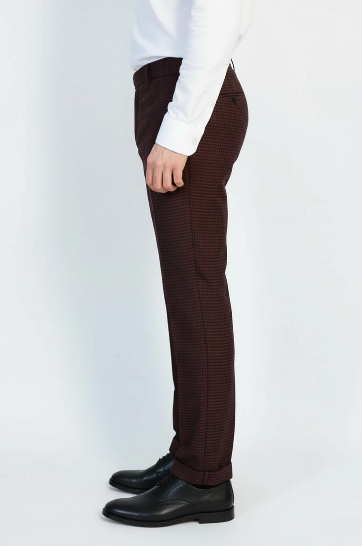 Koyu Bordo Mikro Desenli Slim Fit Kumaş Pantolon - Wessi