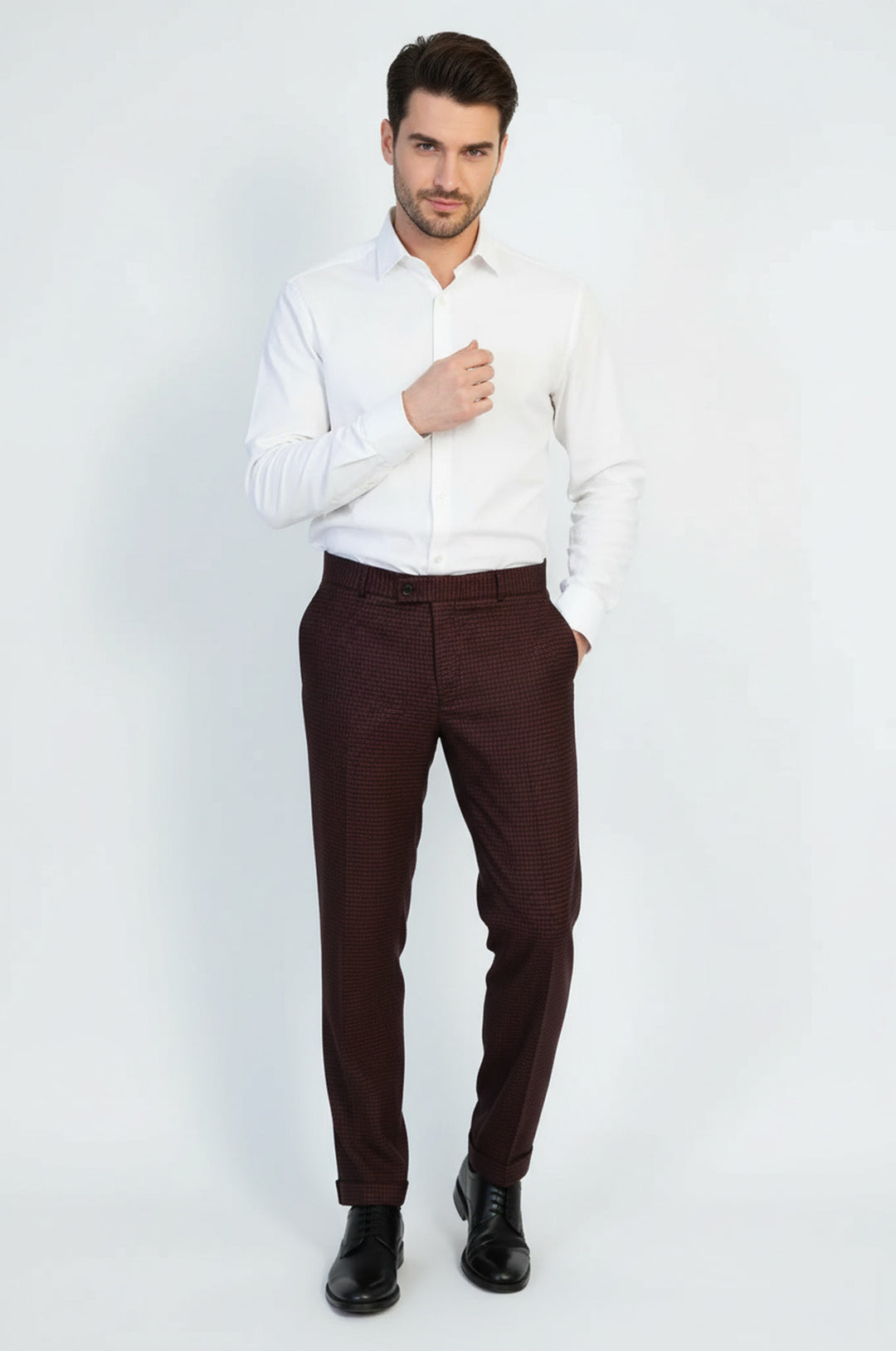 Koyu Bordo Mikro Desenli Slim Fit Kumaş Pantolon - Wessi