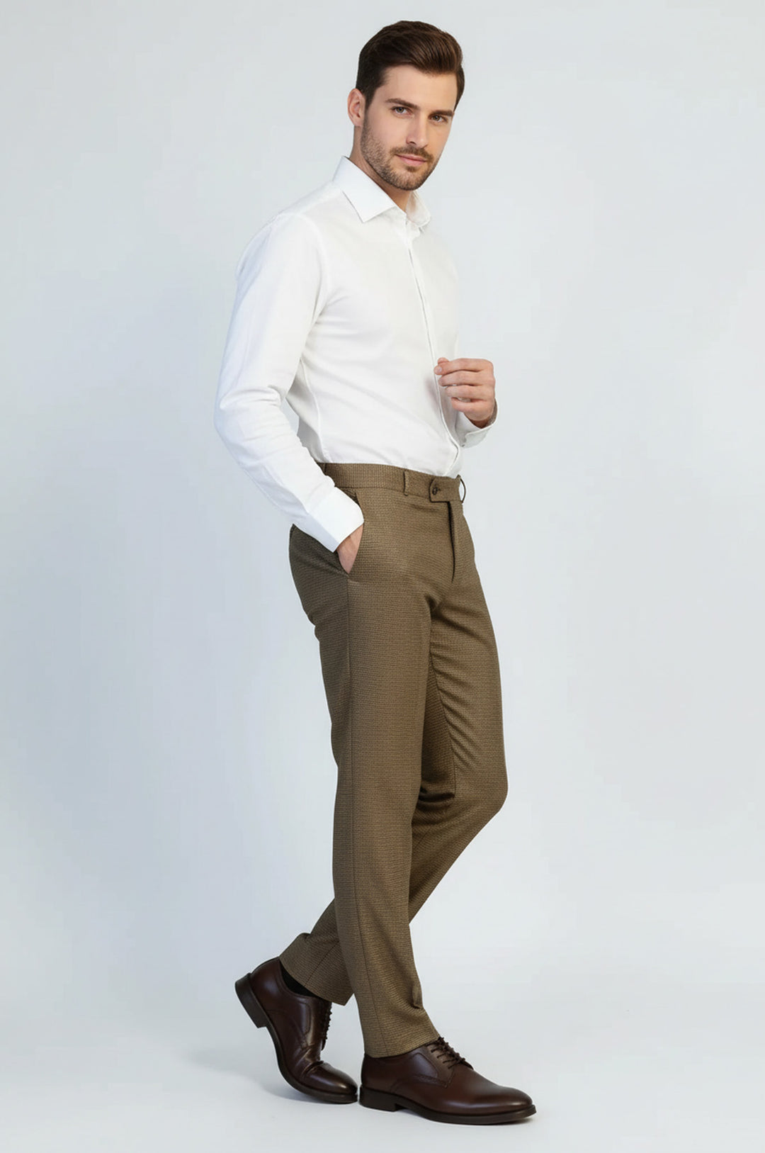 Kahverengi Mikro Desenli Slim Fit Kumaş Pantolon - Wessi