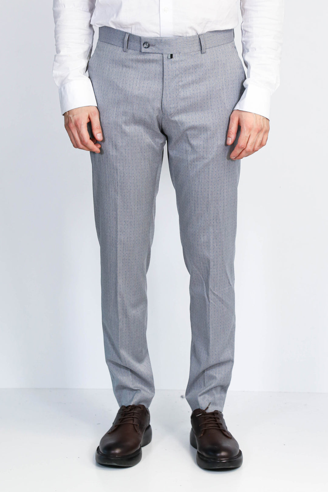 Açık Gri Mikro Desenli Slim Fit Kumaş Pantolon - Wessi