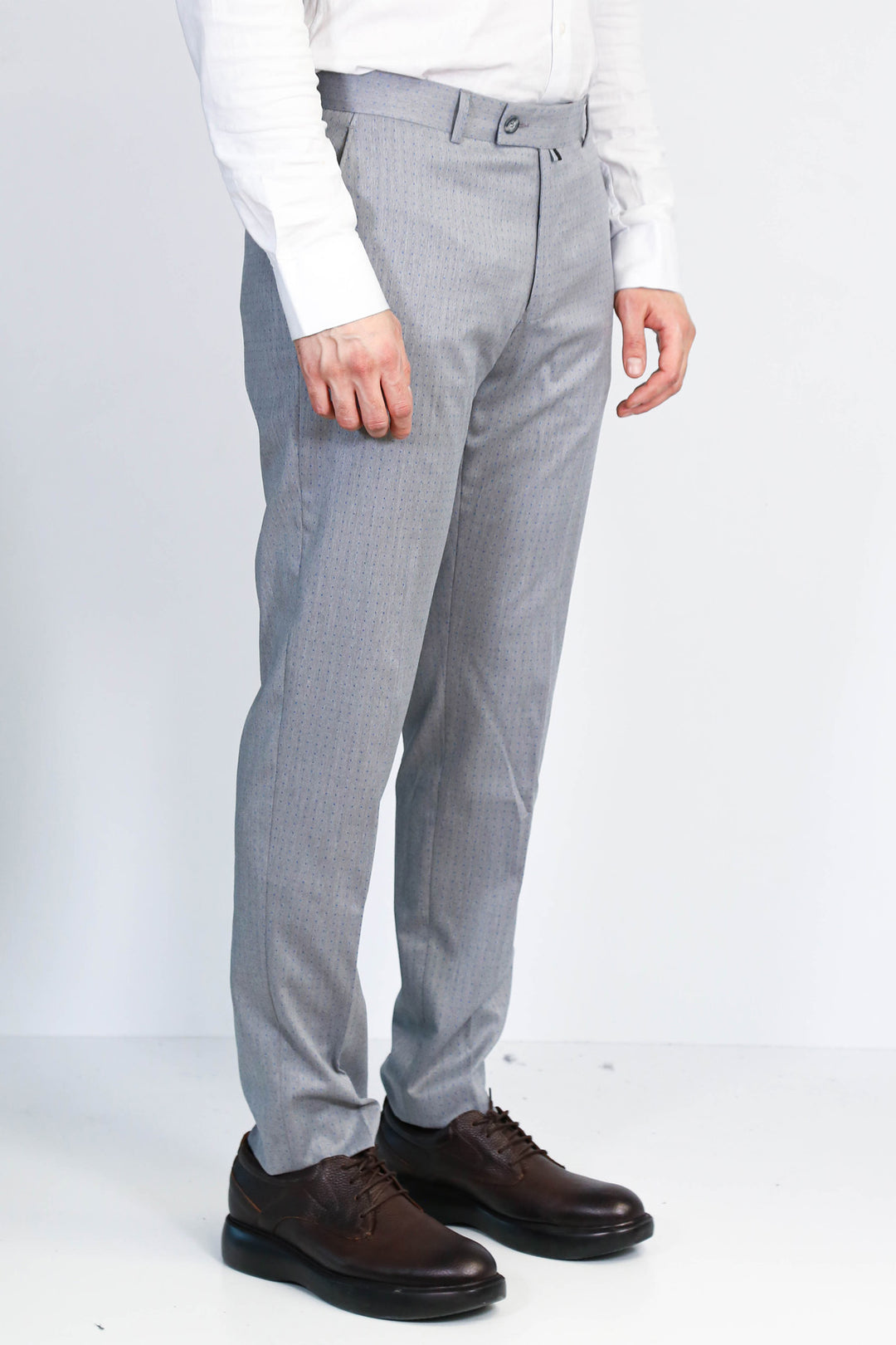 Açık Gri Mikro Desenli Slim Fit Kumaş Pantolon - Wessi