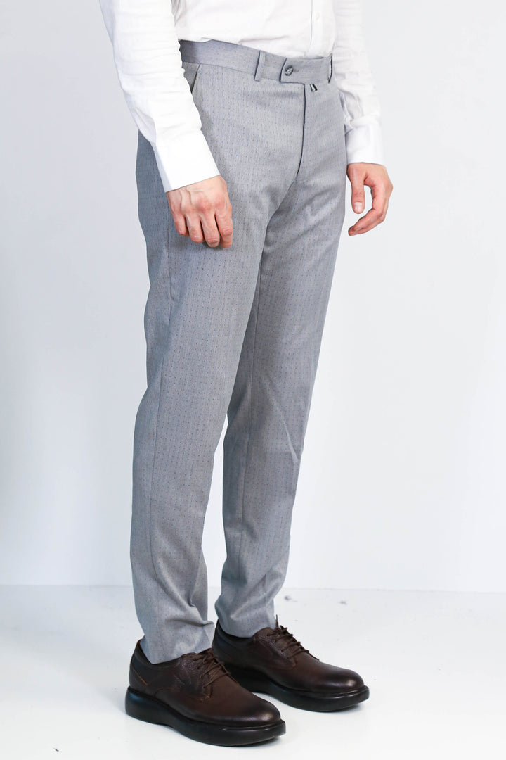 Açık Gri Mikro Desenli Slim Fit Kumaş Pantolon - Wessi
