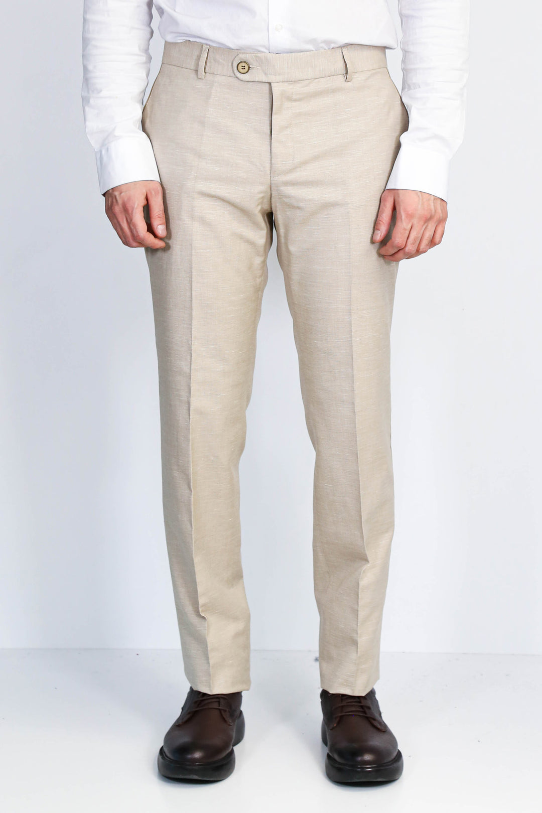 Bej Dokulu Slim Fit Kumaş Pantolon - Wessi