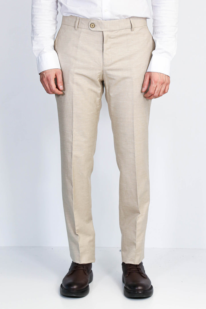 Bej Dokulu Slim Fit Kumaş Pantolon - Wessi