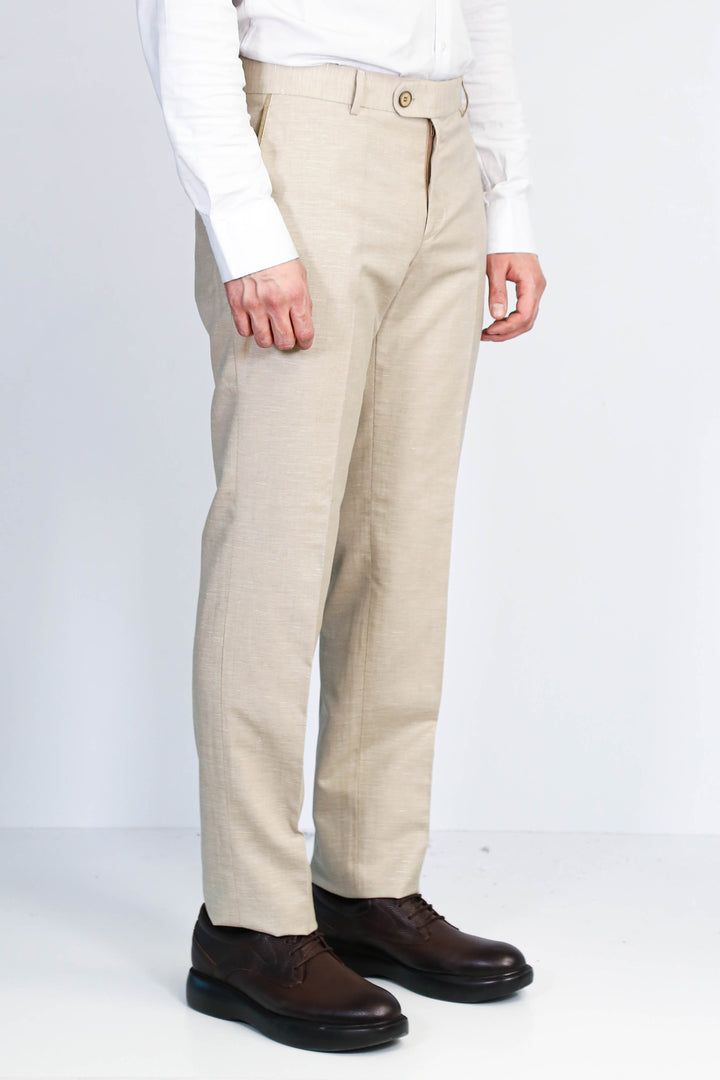 Bej Dokulu Slim Fit Kumaş Pantolon - Wessi