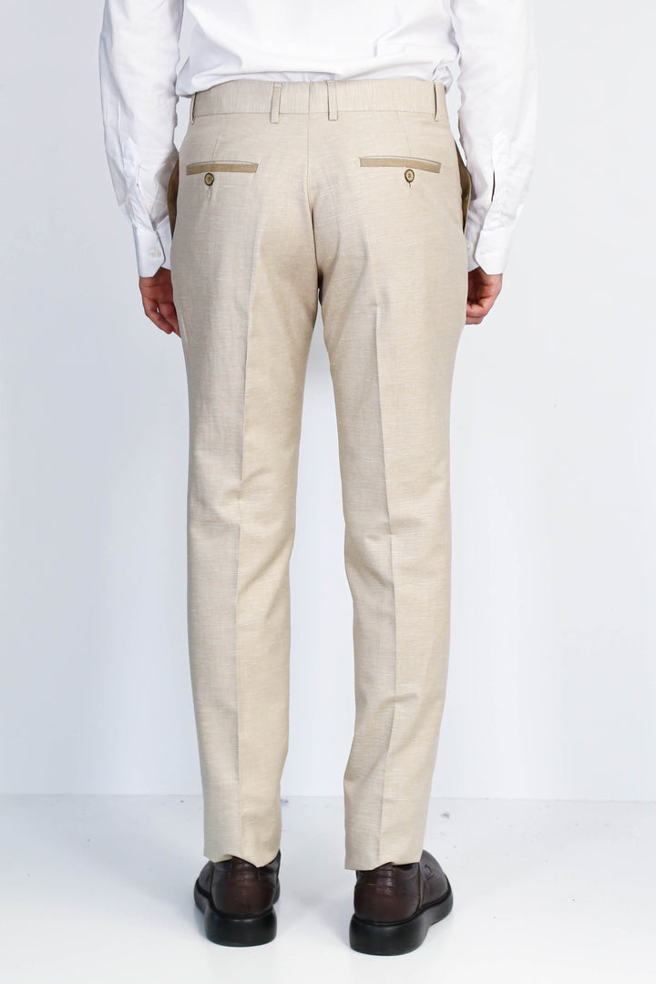 Bej Dokulu Slim Fit Kumaş Pantolon - Wessi