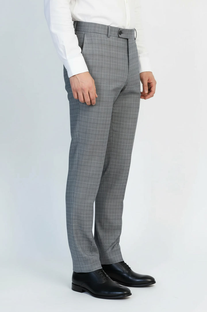 Gri Kareli Kumaş Pantolon - Wessi