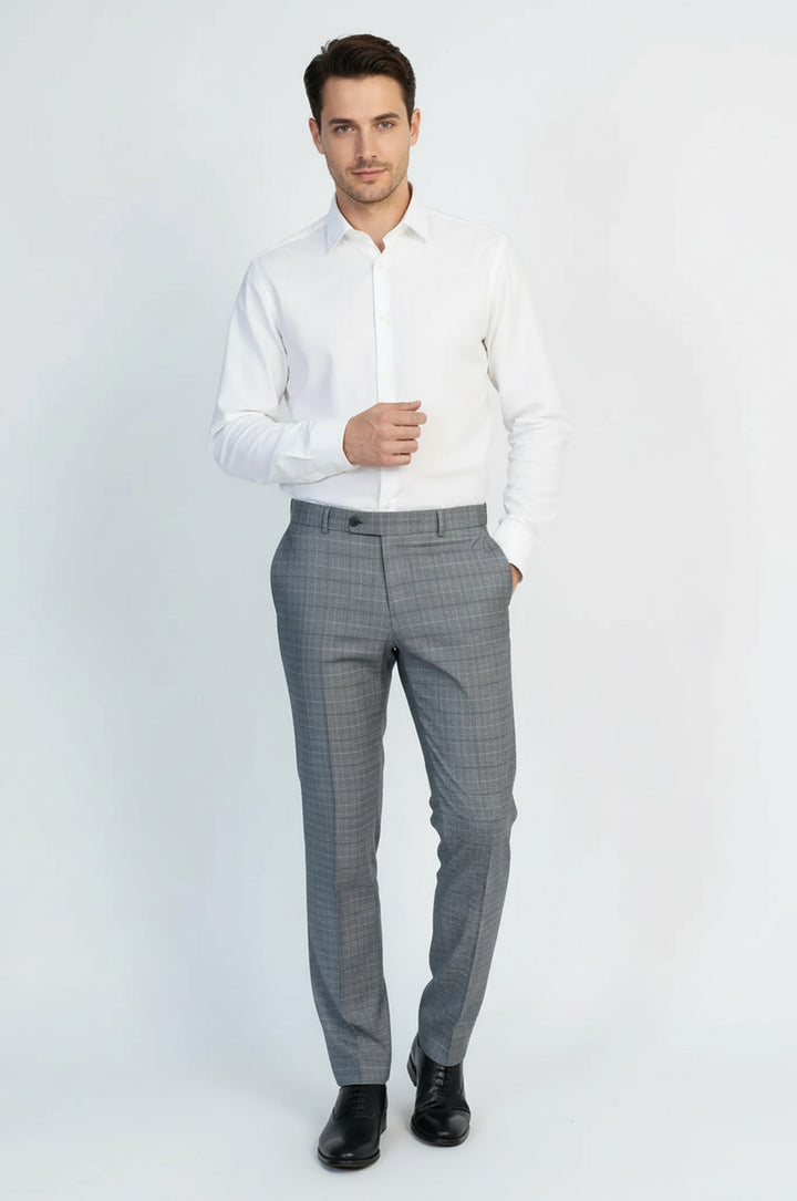 Gri Kareli Kumaş Pantolon - Wessi