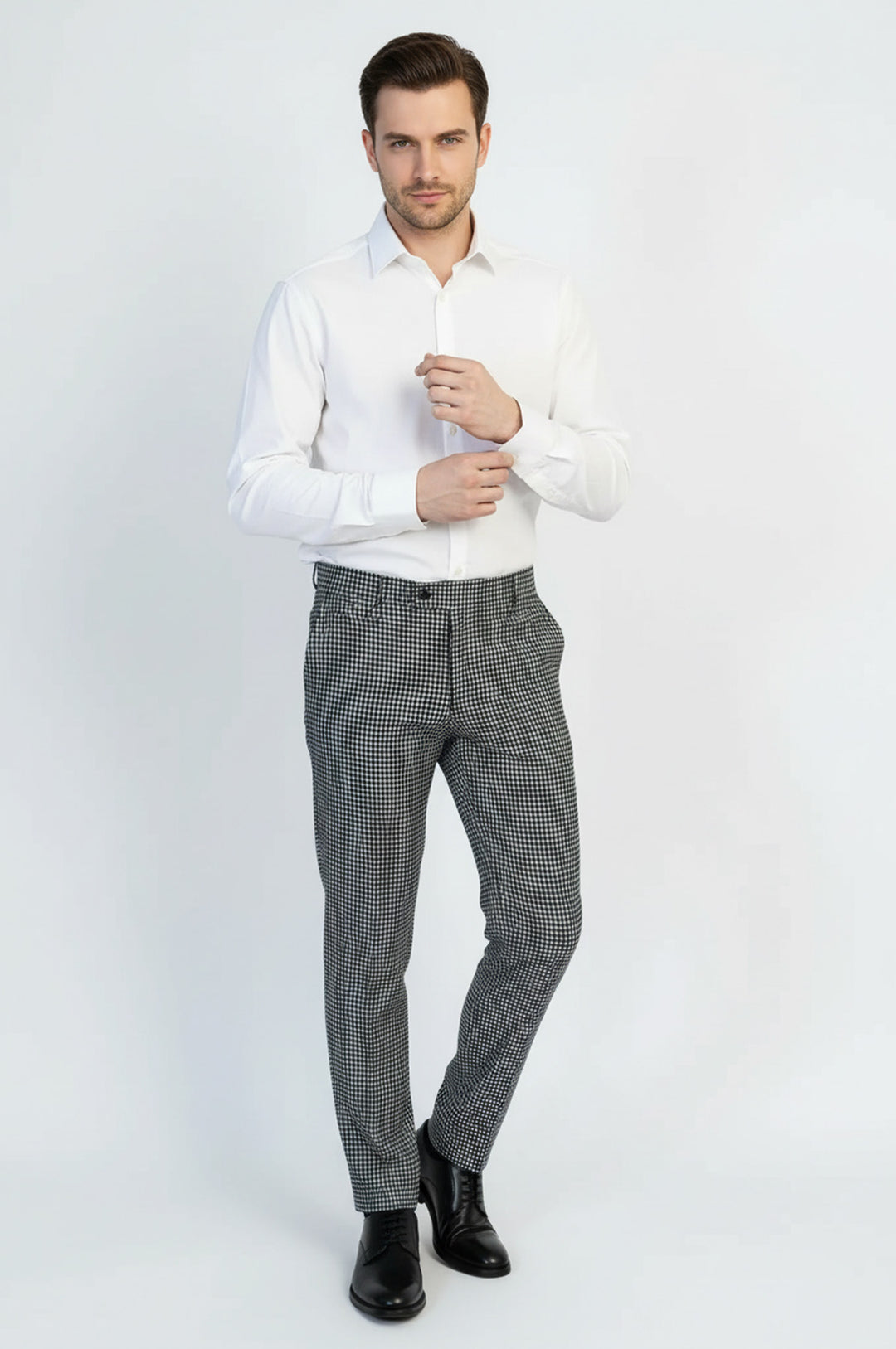 Siyah Beyaz Kareli Kumaş Pantolon - Wessi