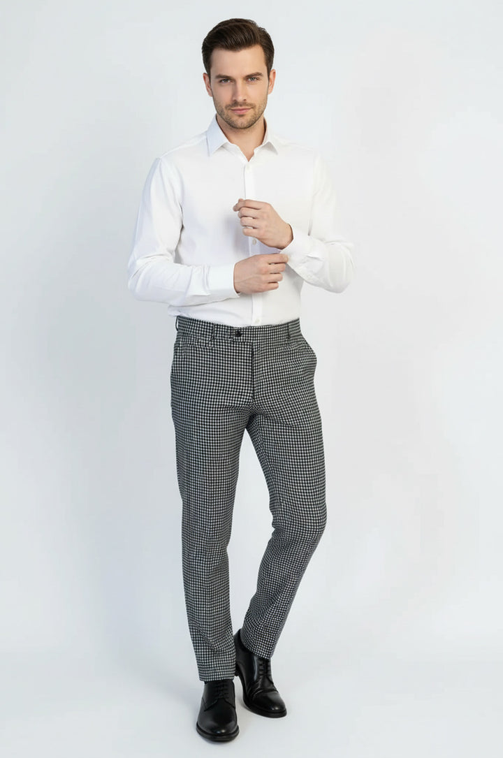 Siyah Beyaz Kareli Kumaş Pantolon - Wessi