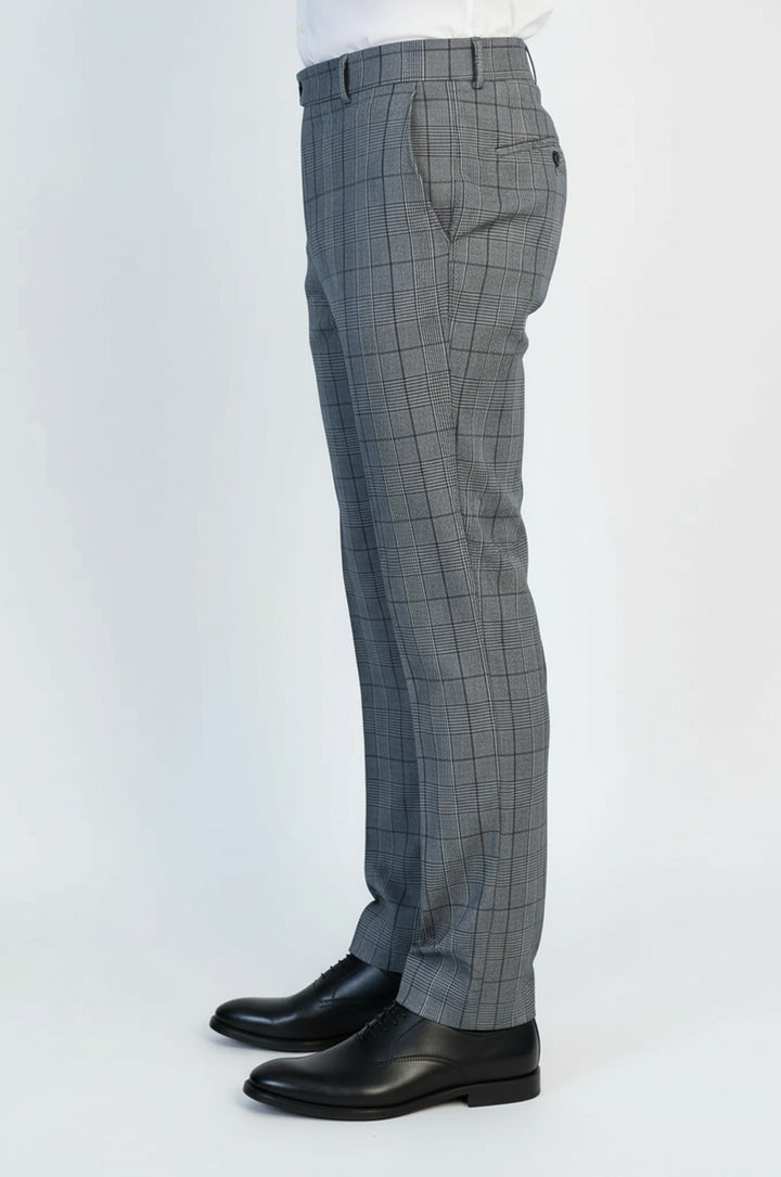 Açık Mavi Kareli Kumaş Pantolon - Wessi