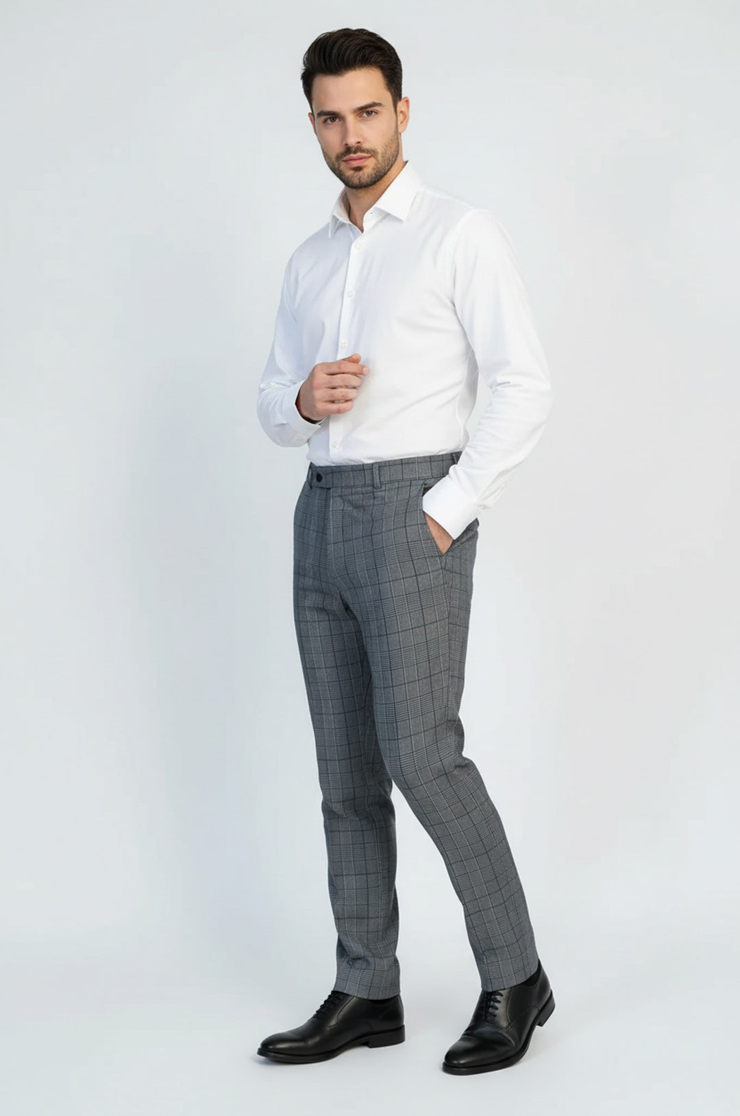 Açık Mavi Kareli Kumaş Pantolon - Wessi