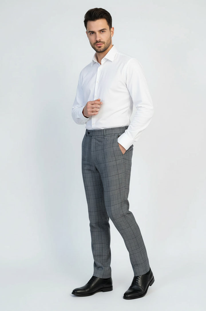 Açık Mavi Kareli Kumaş Pantolon - Wessi