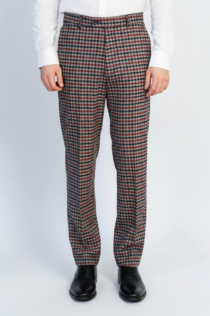 Lacivert Bordo Kareli Kumaş Pantolon - Wessi