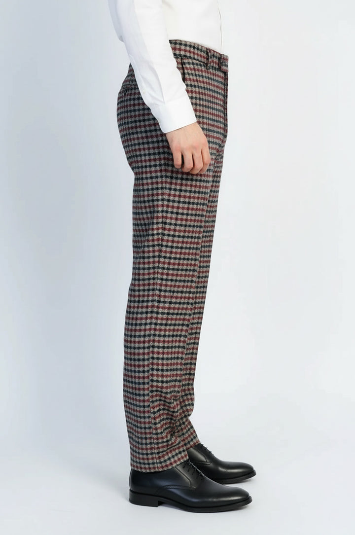 Lacivert Bordo Kareli Kumaş Pantolon - Wessi