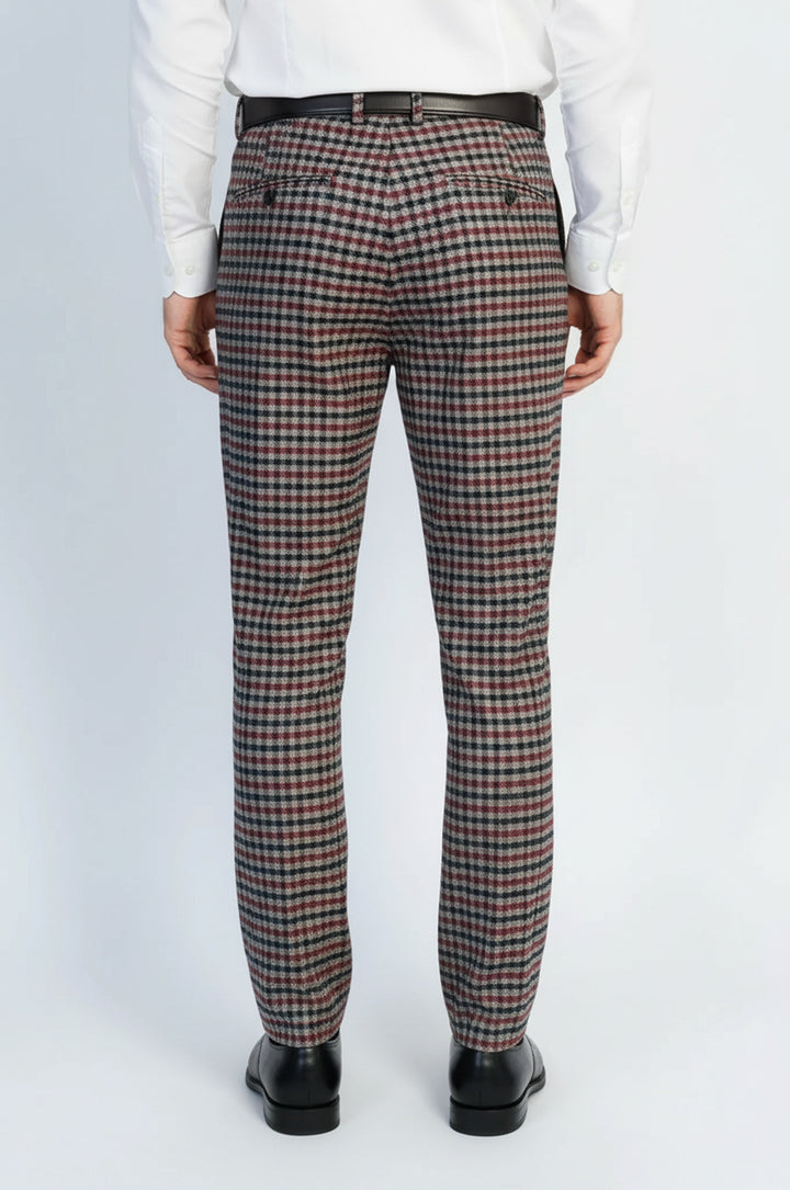 Lacivert Bordo Kareli Kumaş Pantolon - Wessi