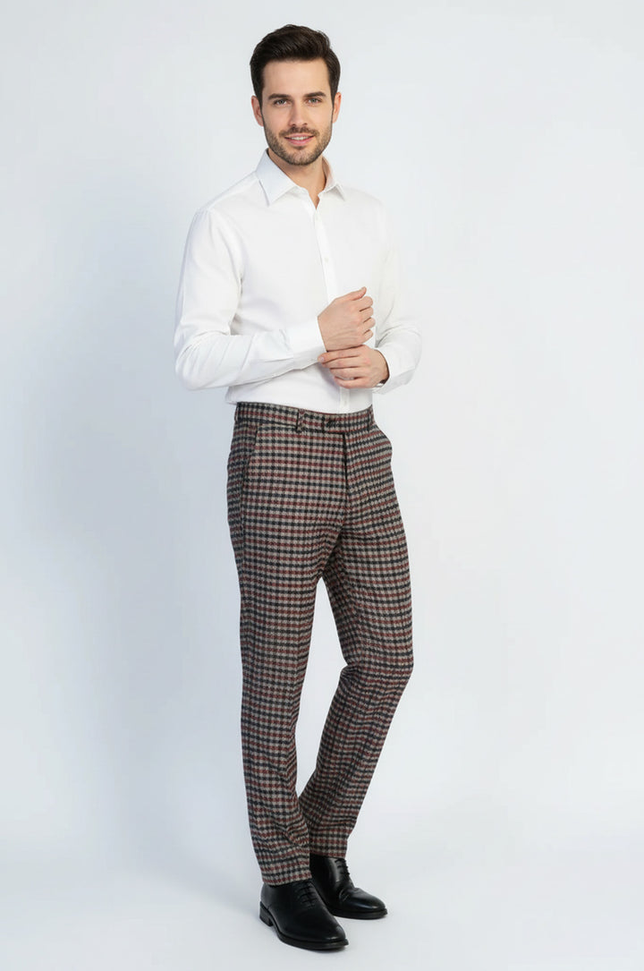 Lacivert Bordo Kareli Kumaş Pantolon - Wessi