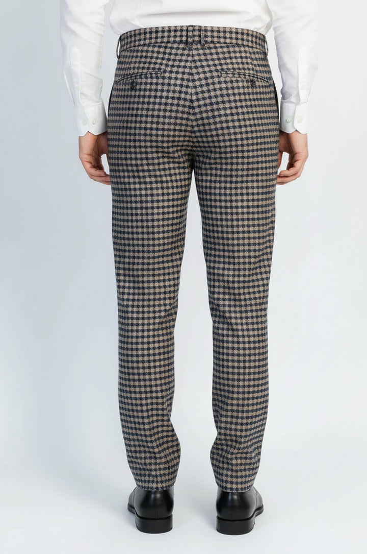 Lacivert Bej Kareli Kumaş Pantolon - Wessi