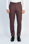 Bordo Gri Kareli Kumaş Pantolon - Wessi