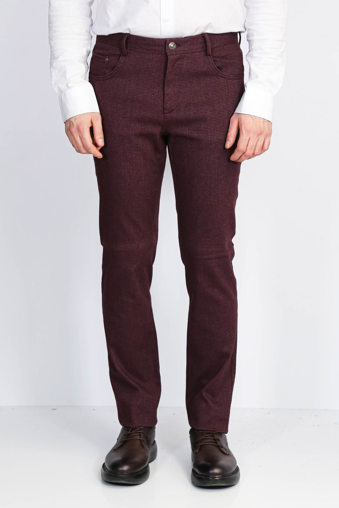 Bordo Slim Fit Mikro Desenli Klasik Kumaş Pantolon - Wessi