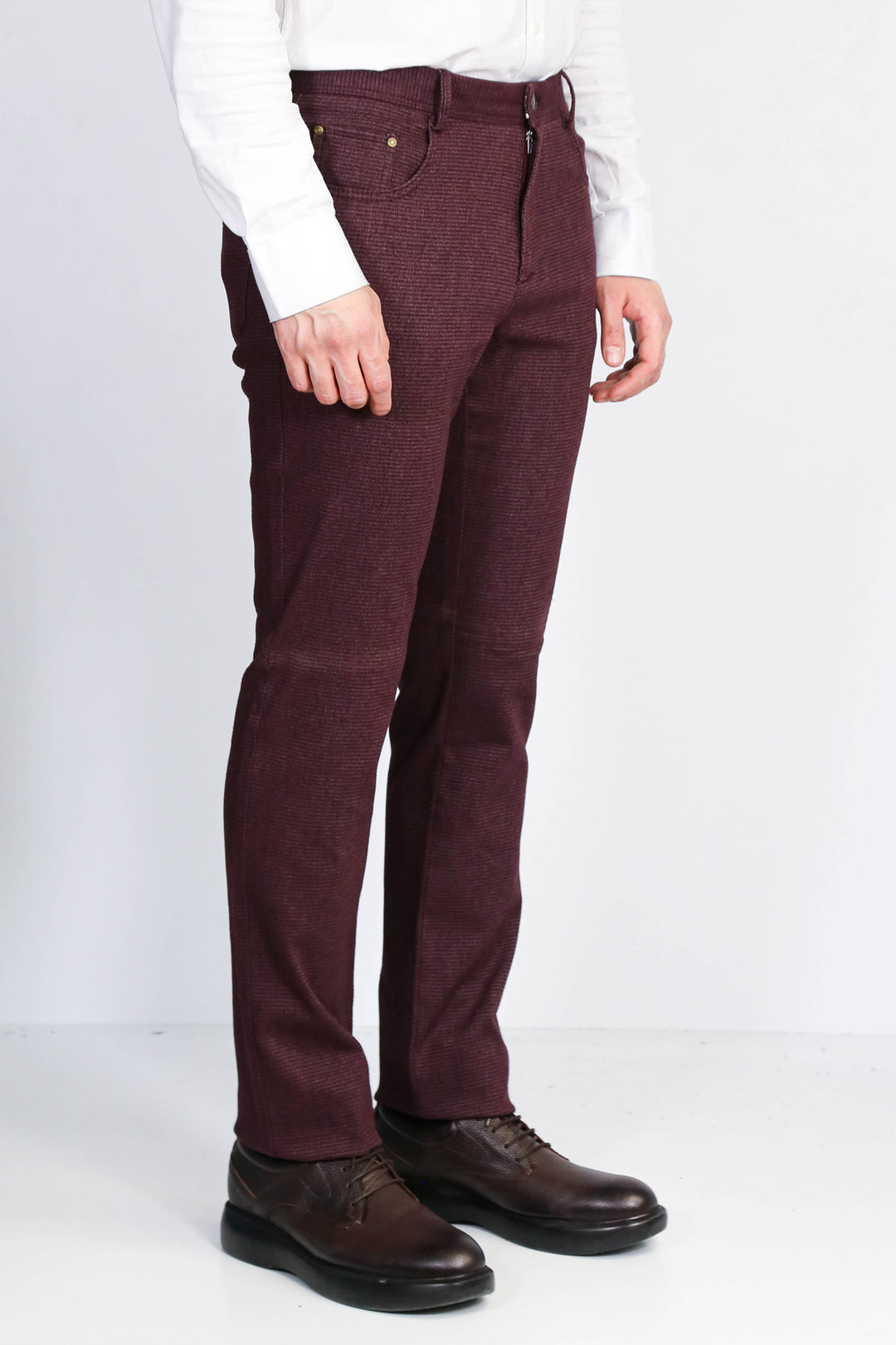 Bordo Slim Fit Mikro Desenli Klasik Kumaş Pantolon - Wessi
