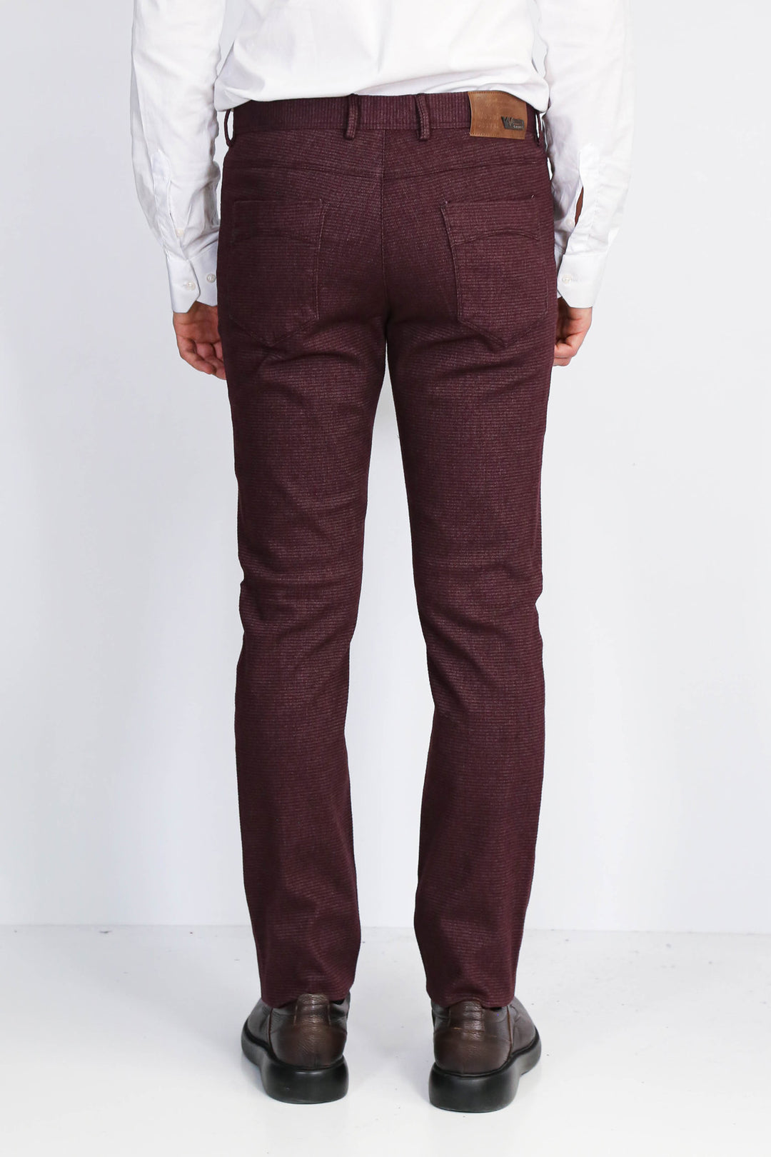 Bordo Slim Fit Mikro Desenli Klasik Kumaş Pantolon - Wessi