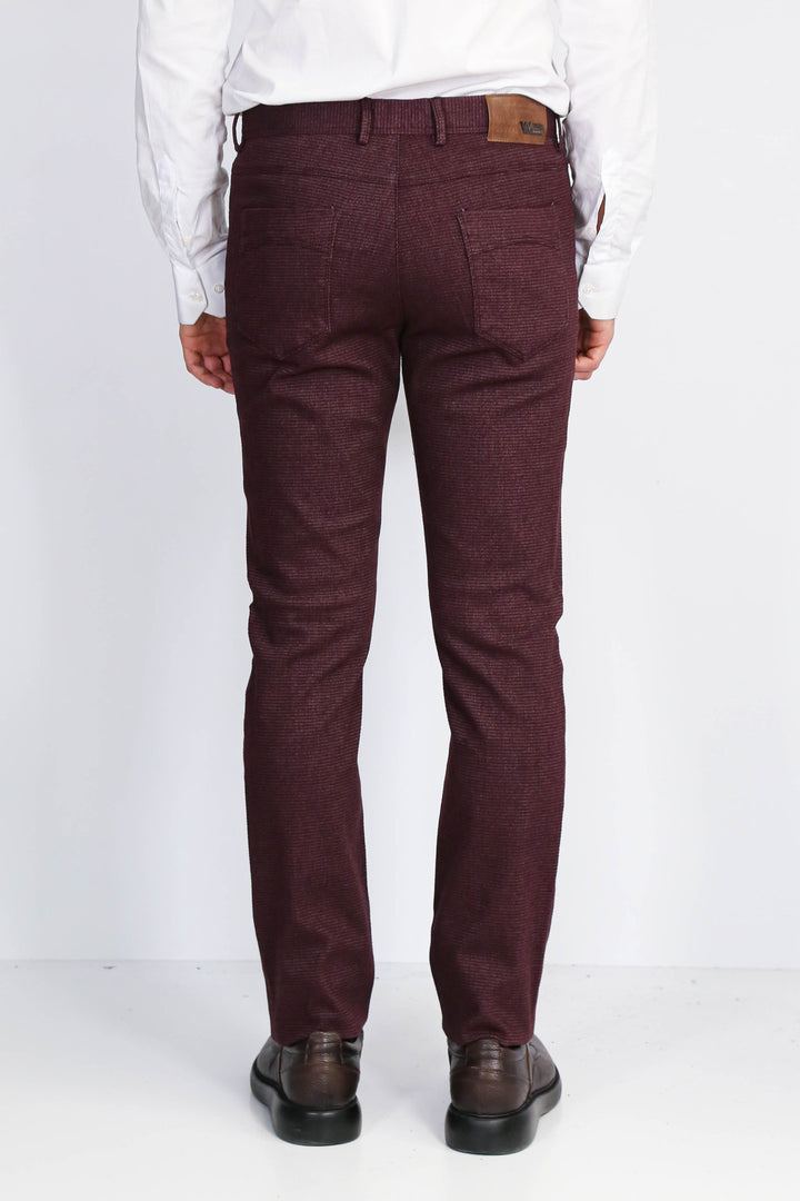 Bordo Slim Fit Mikro Desenli Klasik Kumaş Pantolon - Wessi