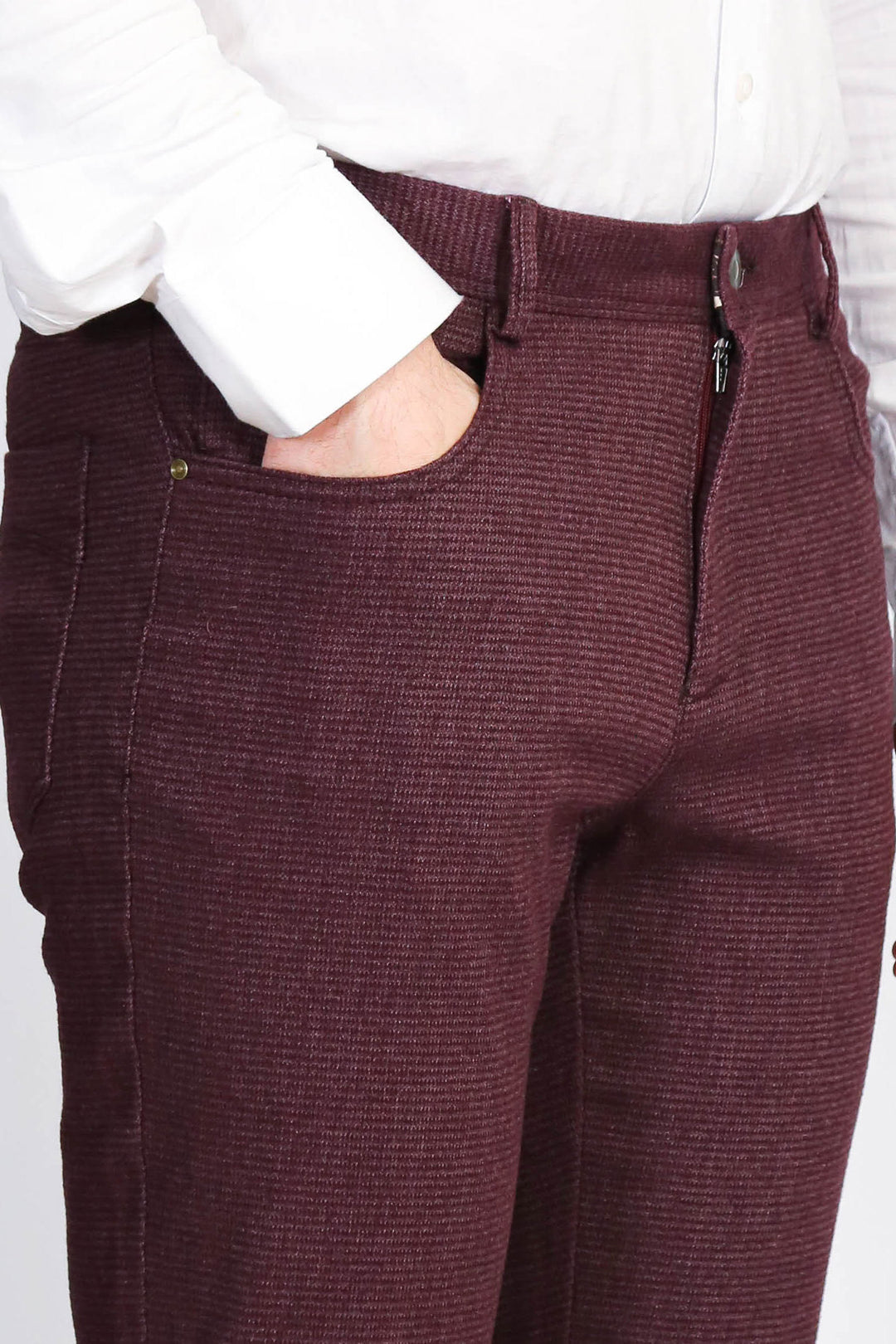 Bordo Slim Fit Mikro Desenli Klasik Kumaş Pantolon - Wessi