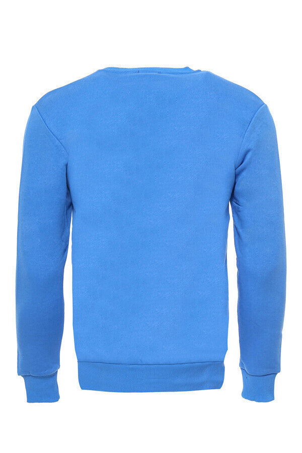 Saks Mavi Desensiz Bisiklet Yaka Sweatshirt - Wessi