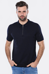 Polo Yaka Lacivert Düz Örme Erkek T-shirt - Wessi