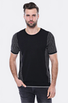 Bisiklet Yaka Kenarları Desenli Siyah Örme T-shirt | Wessi