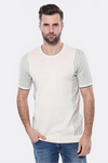 Bisiklet Yaka Kenarları Desenli Krem Örme T-shirt | Wessi