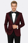 Simli Desenli Bordo Erkek Smokin Ceket - Wessi