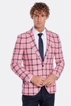 Ekose Desenli Slim Fit Pembe Erkek Ceket - Wessi